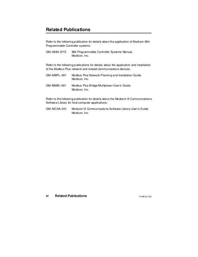 Modicon Modbus Protocol, Reference Guide